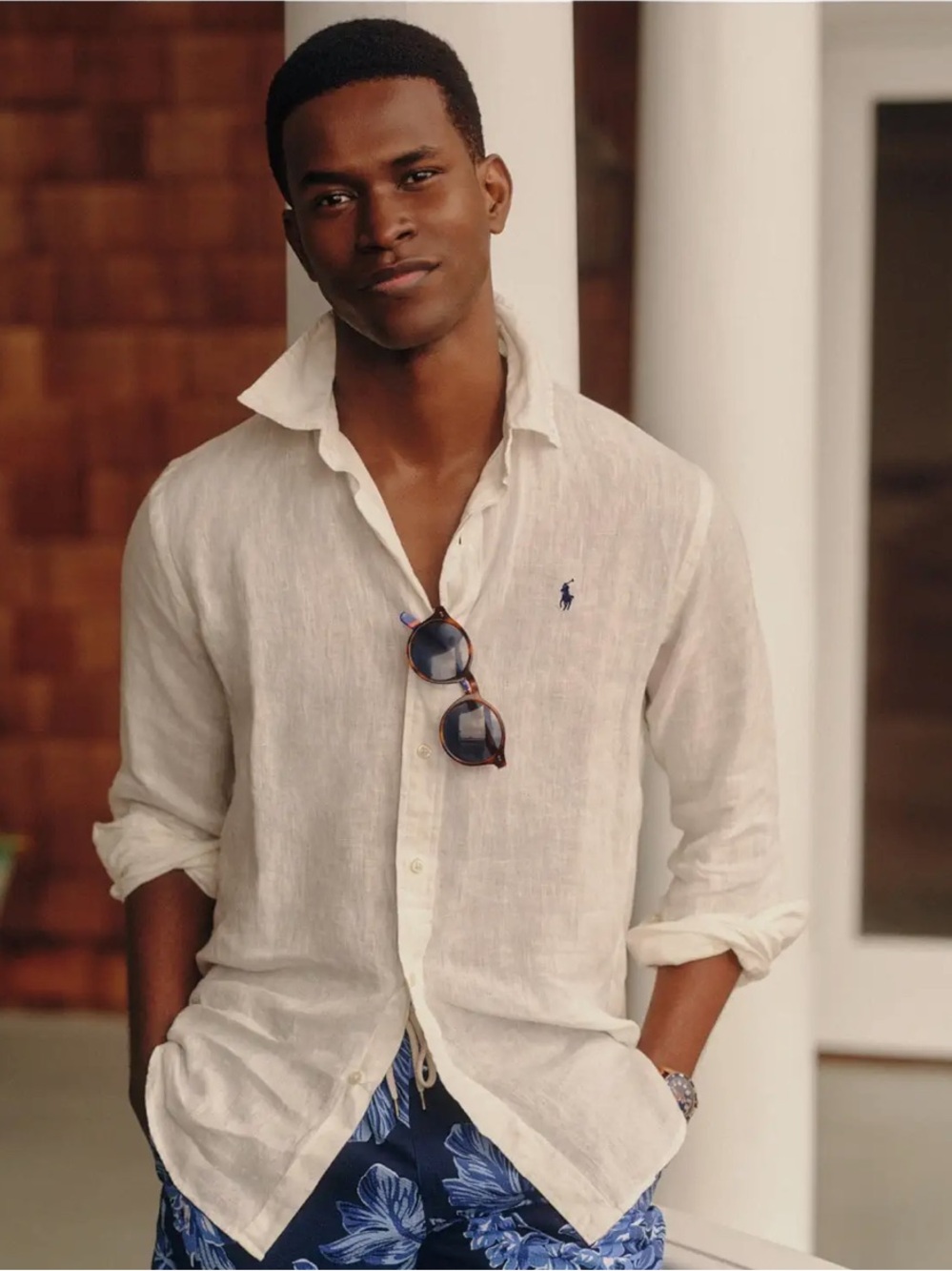 Polo by Ralph Lauren White Linen Button-Down Shirt with Navy Pony - Picture 2 of 3